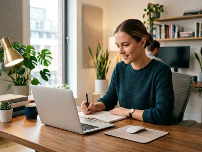 Professional engaged in continuous learning through digital education