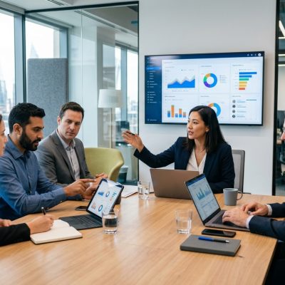 Business team analyzing customer retention and loyalty metrics