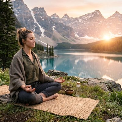Person practicing mindfulness in a peaceful natural environment