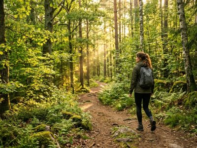 Person enjoying peaceful natural environment for wellbeing