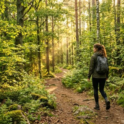 Person enjoying peaceful natural environment for wellbeing