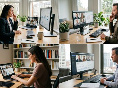 Remote team collaborating through digital workplace technology