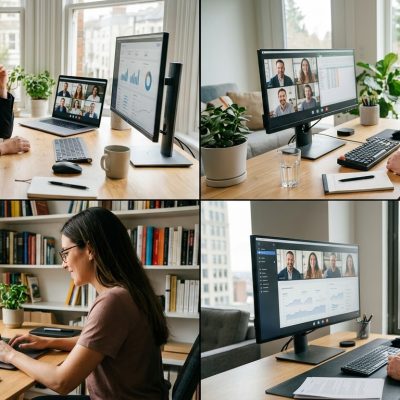 Remote team collaborating through digital workplace technology