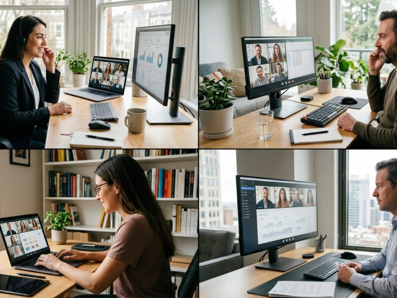 Remote team collaborating through digital workplace technology